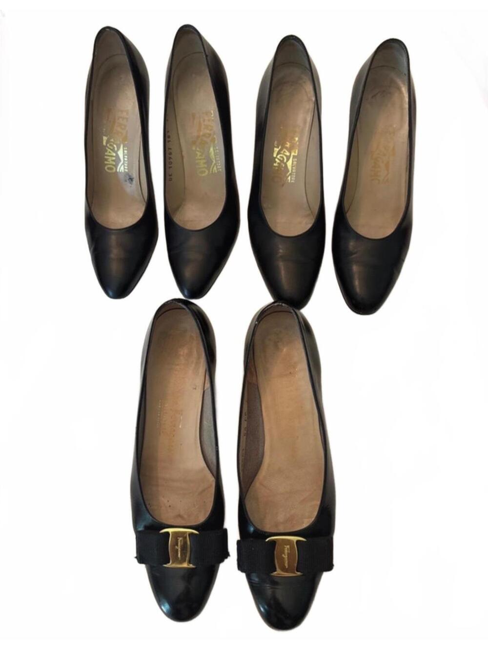3 Pairs Ferragamo Black Shoes (2 heels, 1 flat) 6.5AA